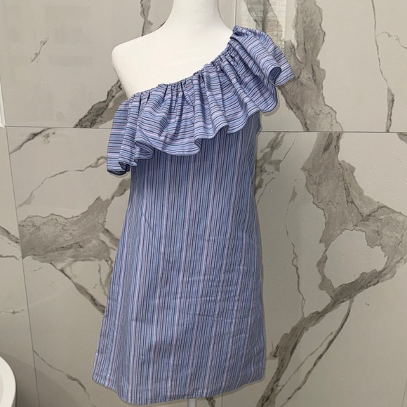 Parker Dresses & Skirts - Parker NY One-Shoulder Ruffle Sleeve Dress in Blue and Multicolor Stripes XS